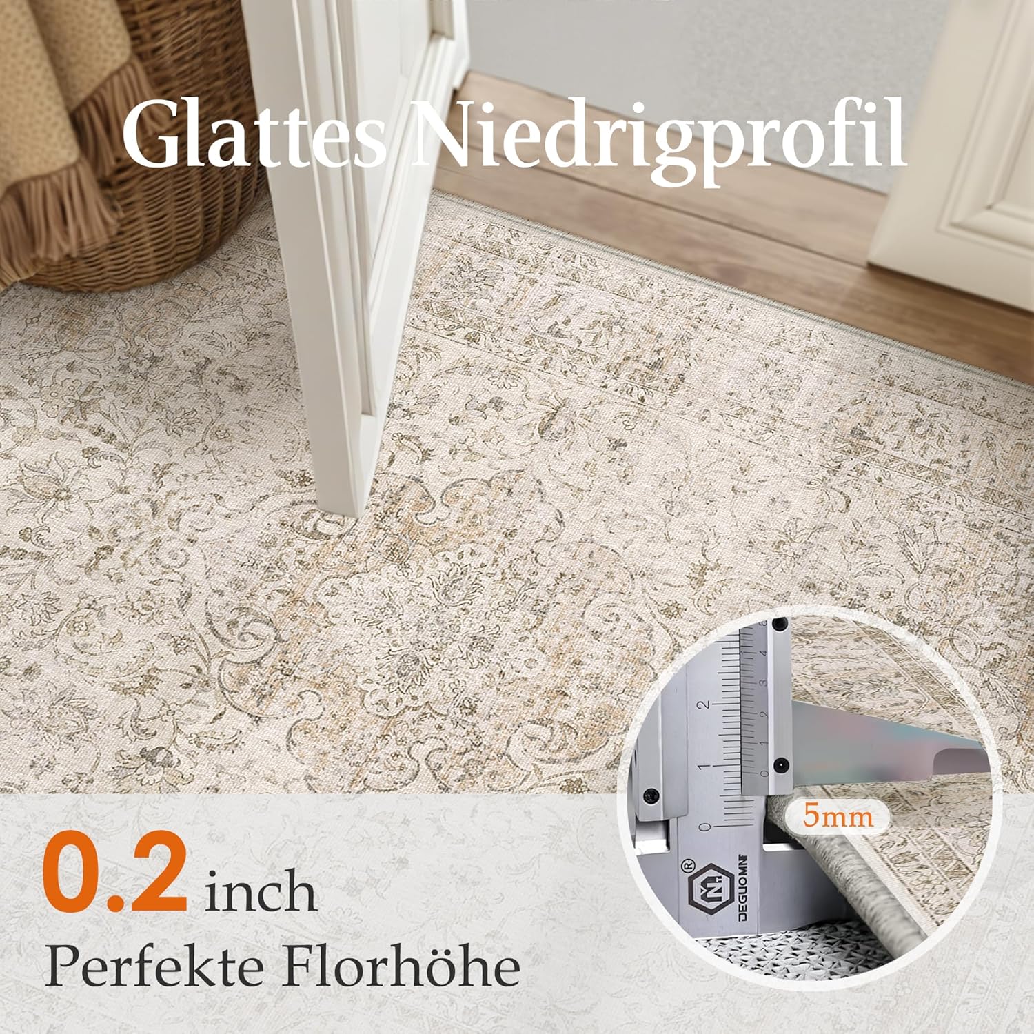 HUGEAR Waschbarer Beige Vintage Teppich Wohnzimmer 240x300cm Retro Rugs for Living Room Weich rutschfest Groß Tepich Kurzflor Schlafzimmer Carpet Living Room Bedroom Esszimmer Teppiche Büro