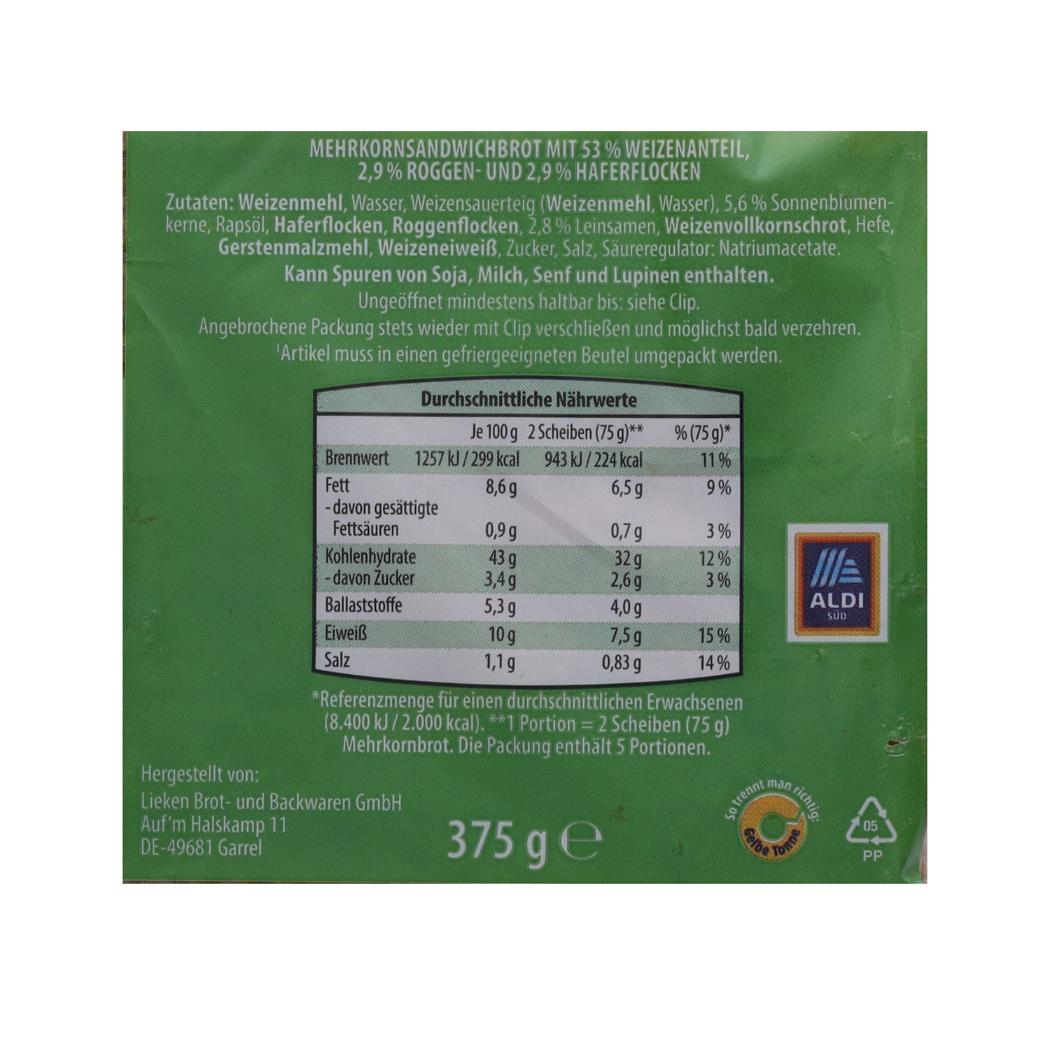 GOLDÄHREN Kleiner Sandwichtoast, Saaten-Harmonie 375 g