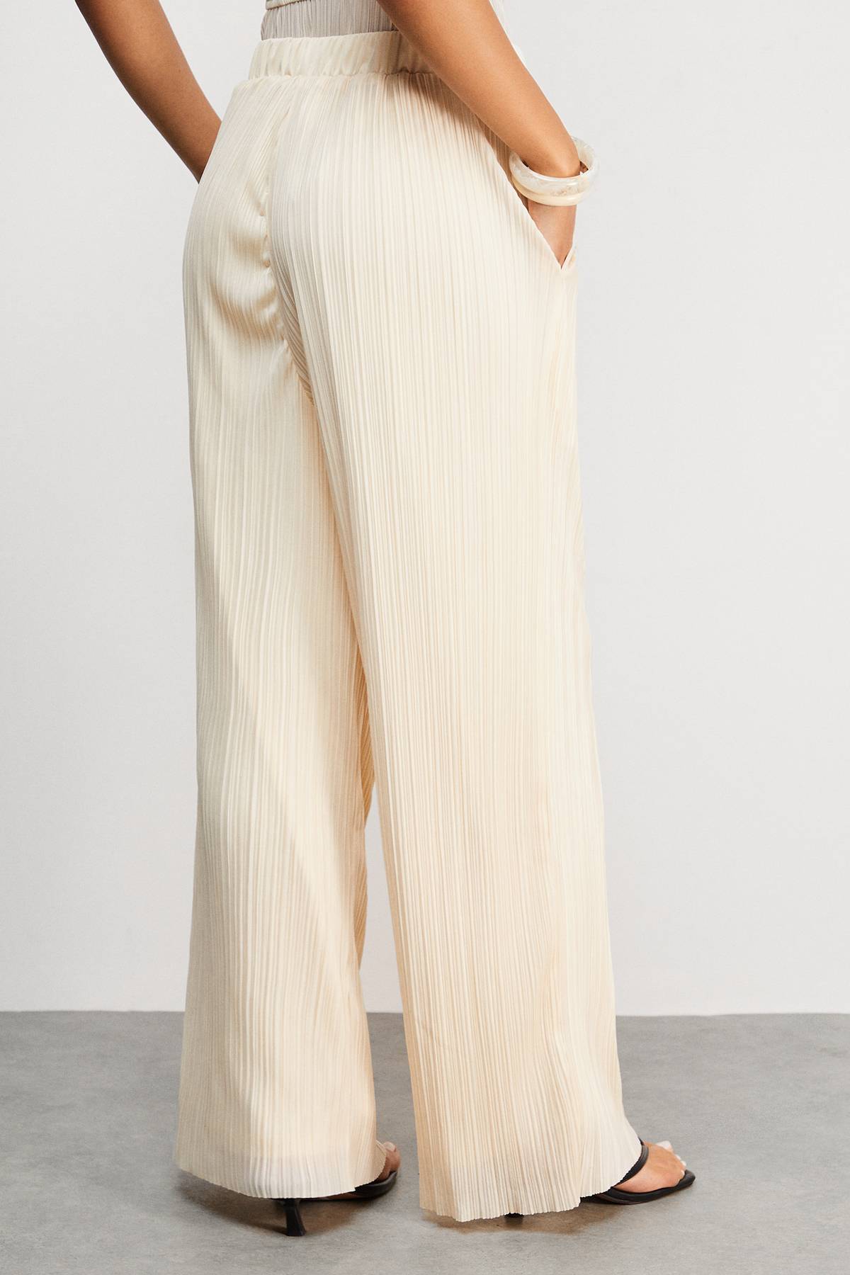 Warehouse Pantalon Large Taille Haute Plissé