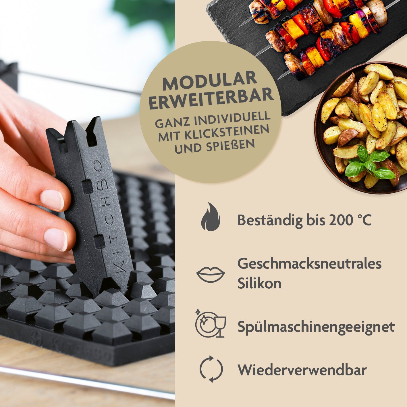 KitchBo Silikon-Backmatte Starter Set 8-tlg. 37x28cm schwarz