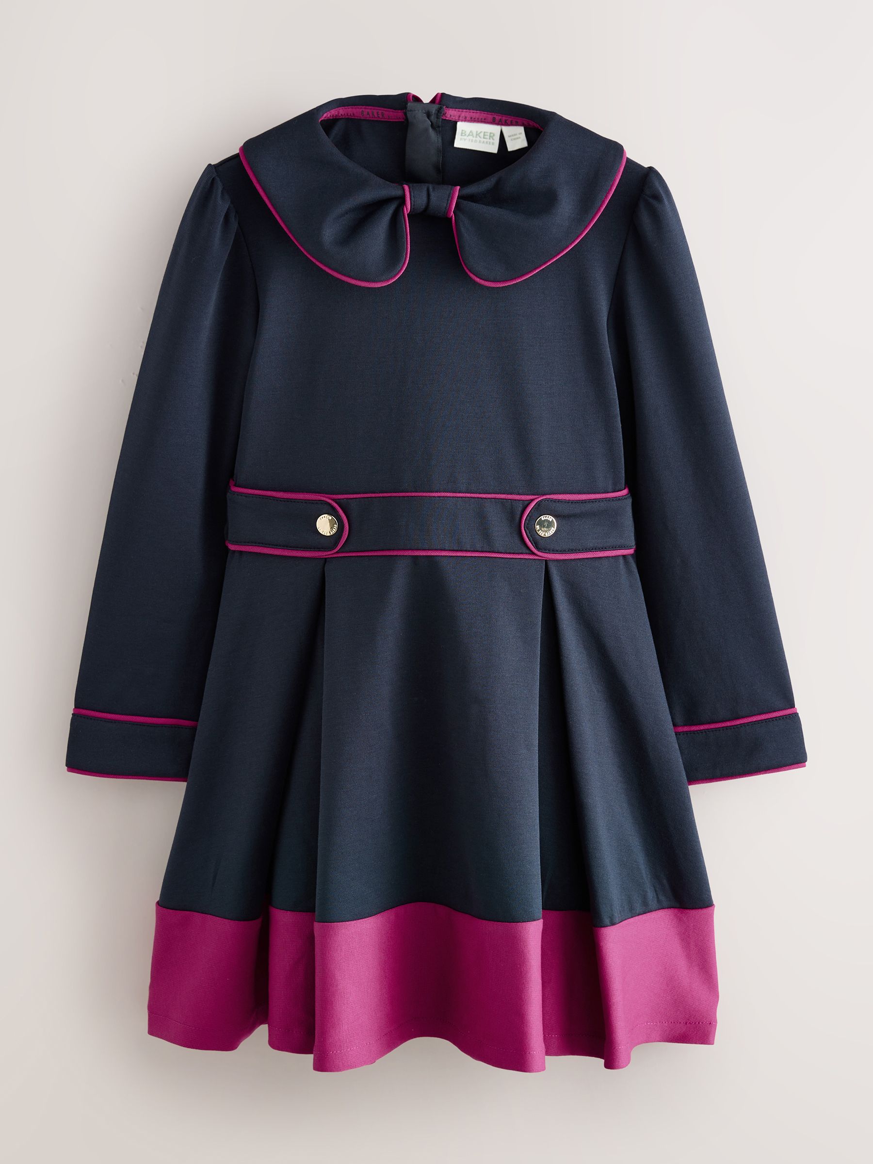 Marineblauw - Baker by Ted Baker Bow Collar Pleated Ponte Dress