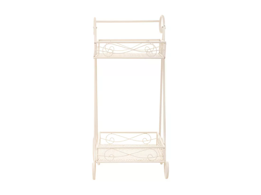 Chariot à 2 étagères pour pots de fleurs en fer forgé blanc 40x34x76h cm