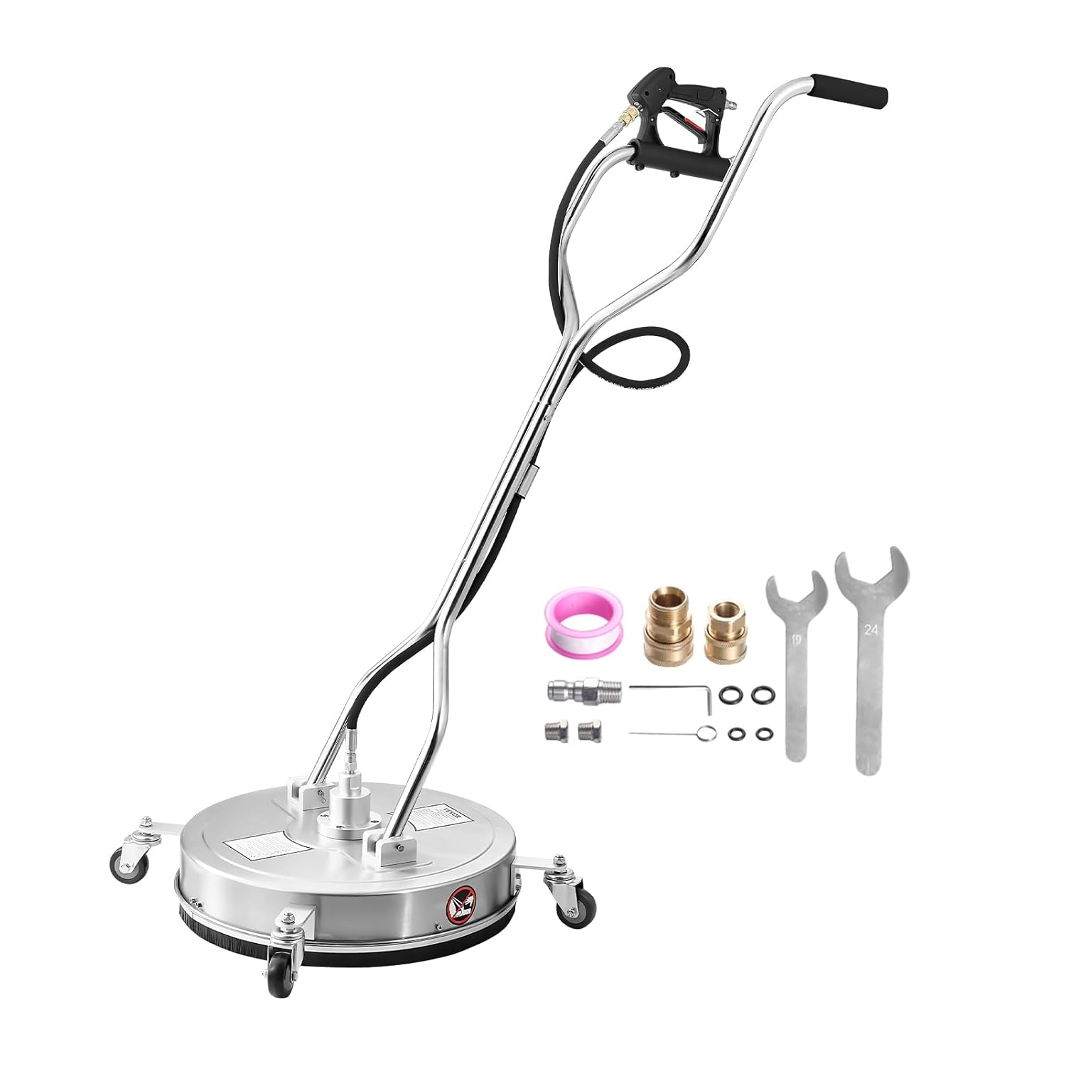 VEVOR Hochdruckreiniger φ535 mm Oberflächenreiniger, Flächenreiniger aus Edelstahl mit 4 Rädern, 4500 PSI, 3/8-Zoll-Schnellanschluss, 2 Sprühdüsen, Doppelgriff, für Beton, Terrasse, Gehweg