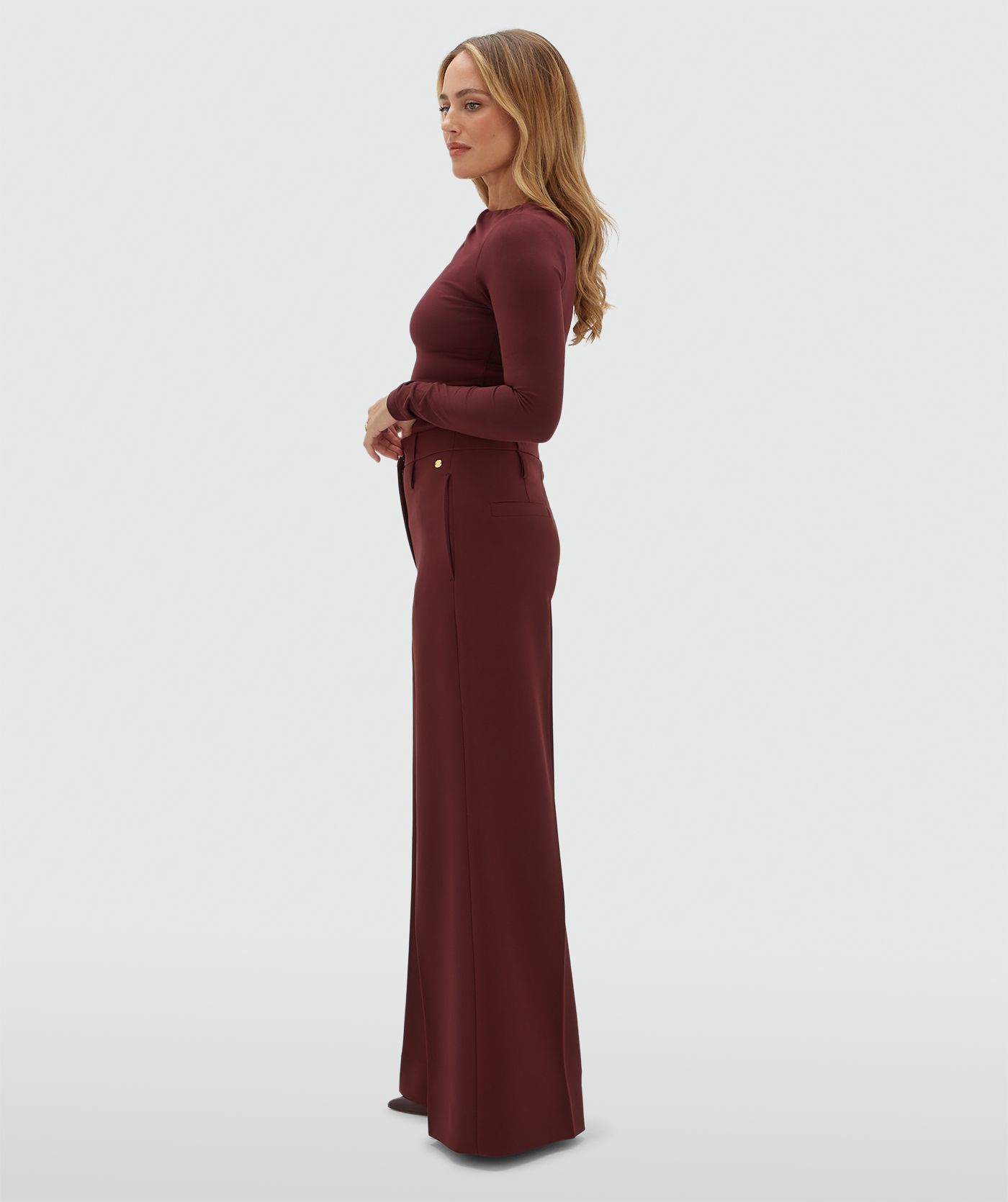 JV-SKY high waisted wide leg pantalon - burgundy