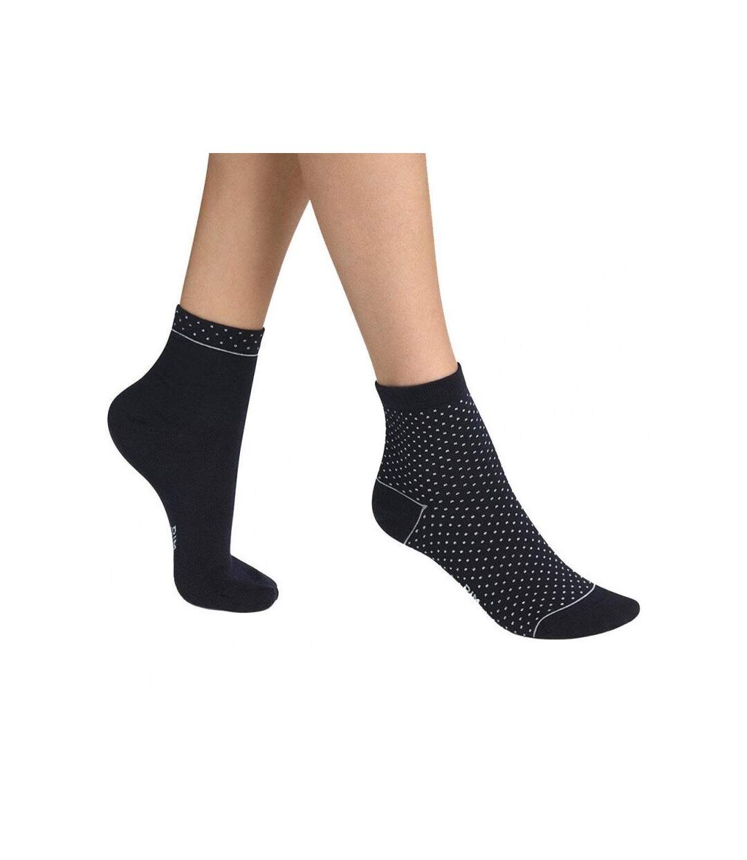 DIM Lot de 2 paires de Socquettes Femme Coton Bio GREEN Bleu Marine Pois
