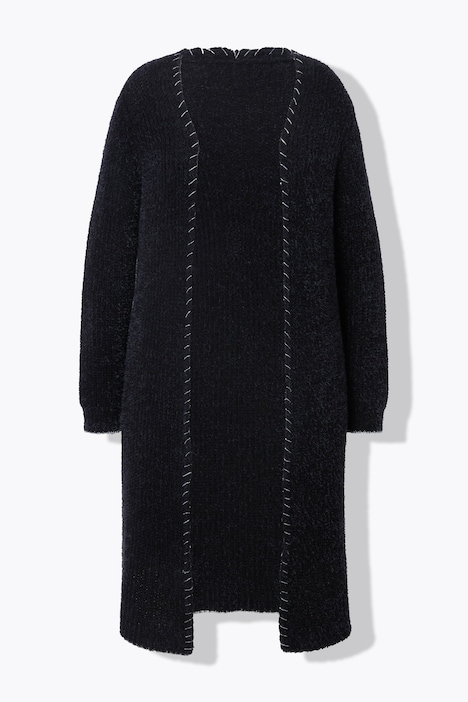 Strickjacke, extra lang, Ausschnitt mit Zierstich