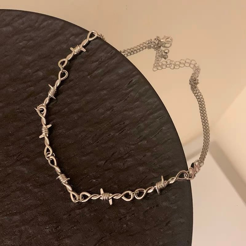 Bolgivy - Kruis hanger legering ketting / Doorn legering choker / Glazen kraal legering choker