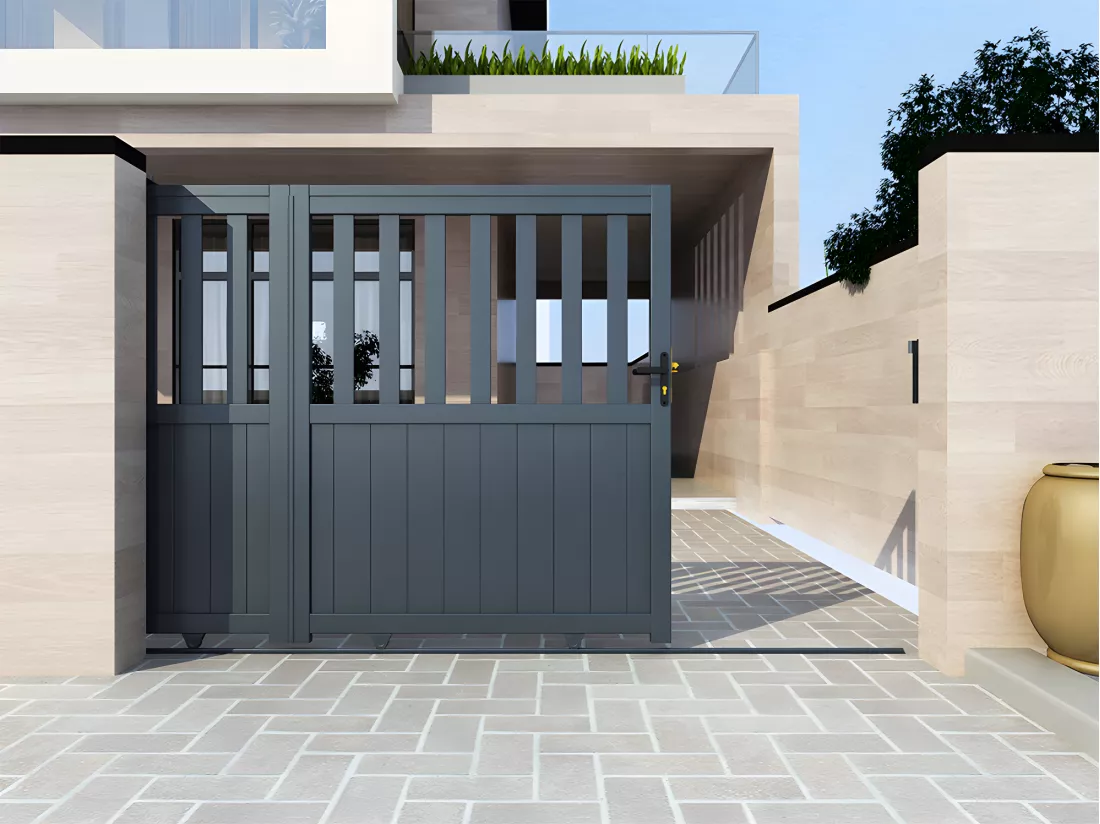 Portail électrique coulissant aluminium ajouré L343 x H149 cm anthracite TARNOS II