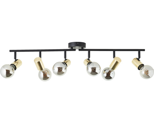 Plafondspot, 6-lichts, B 76,5 cm, zwart/messing