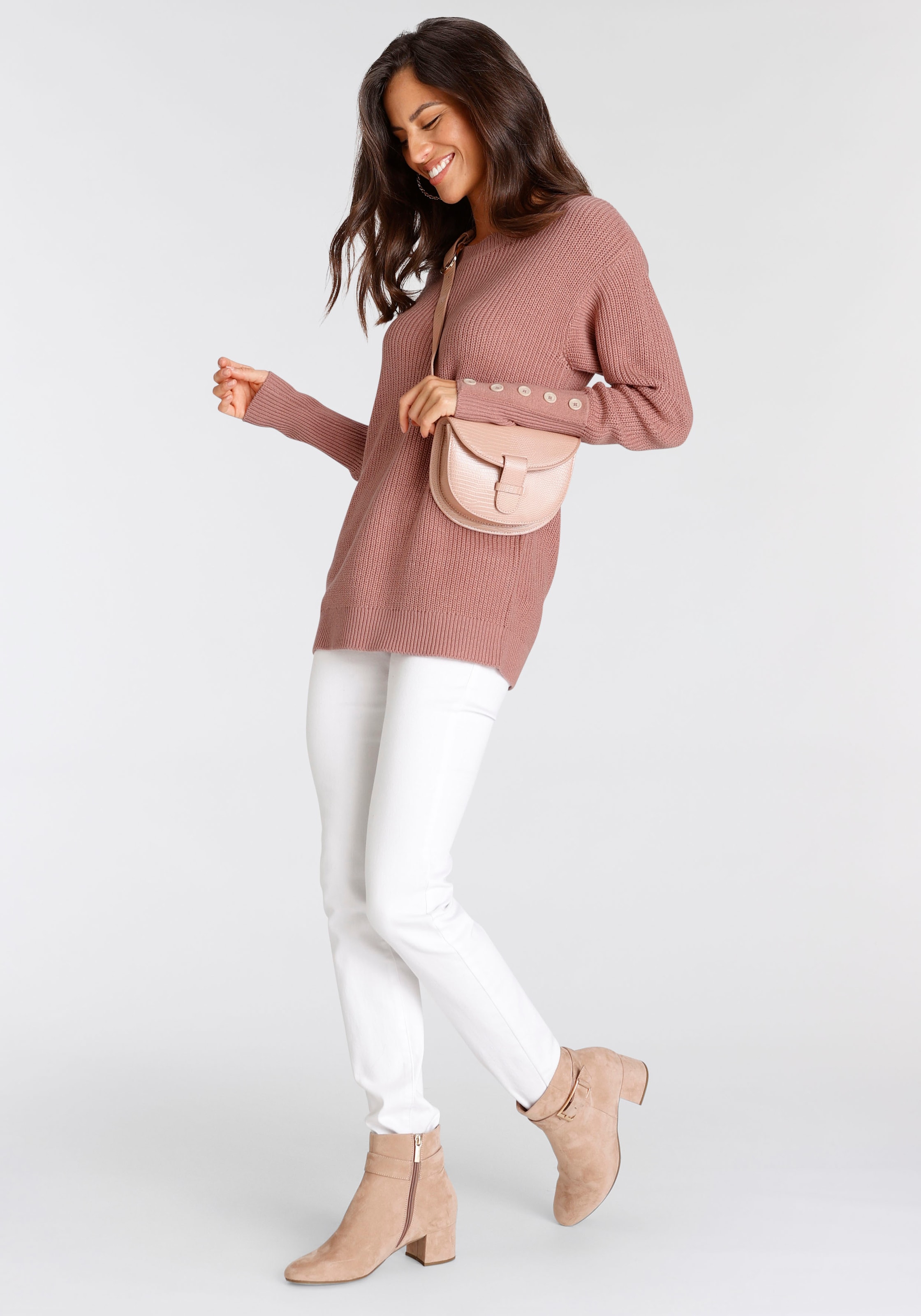 Laura Scott Strickpullover , Übergangspullover aus Grobstrick, mit Zierknöpfen