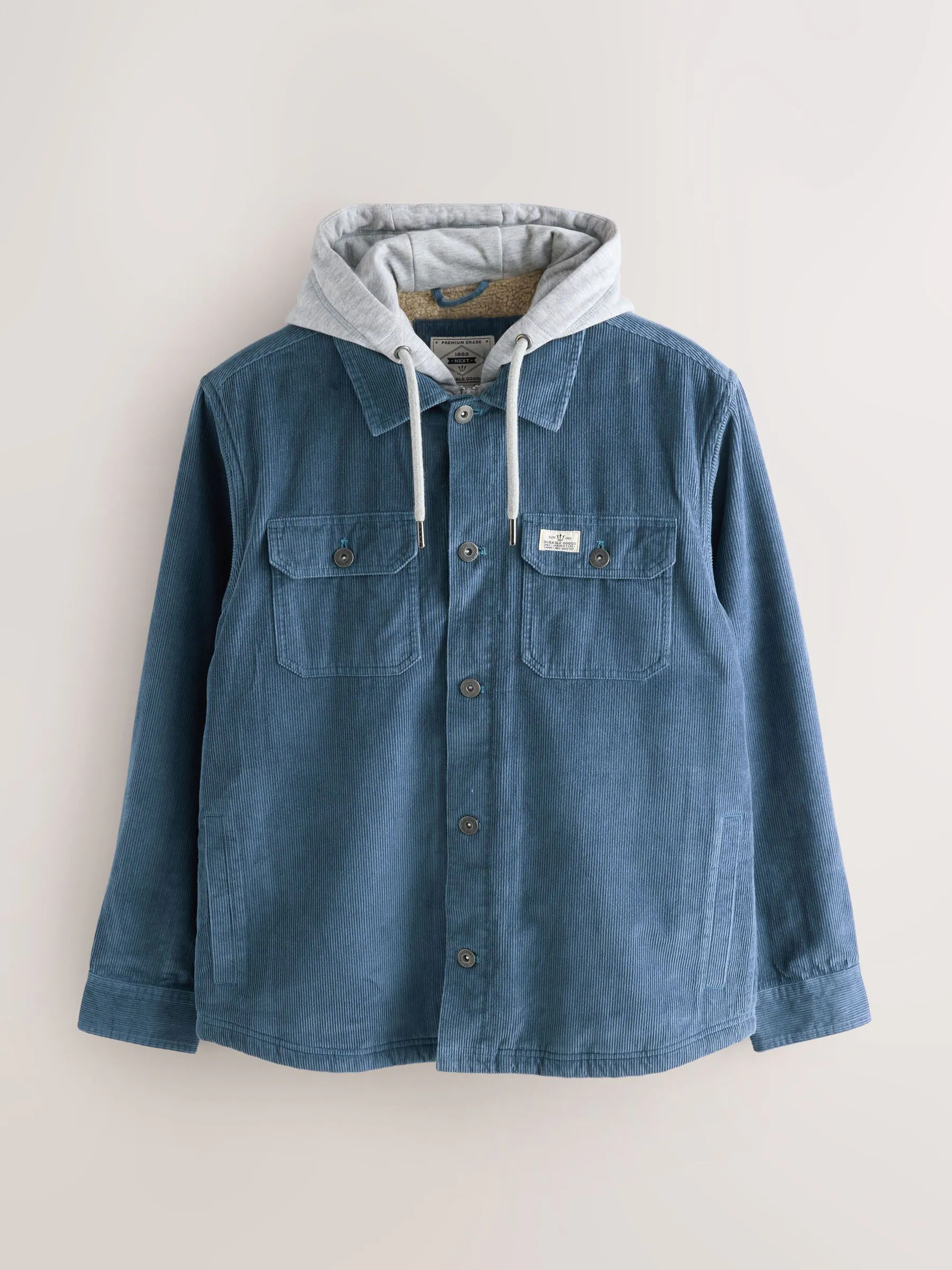 Blauw - Hooded Corduroy Borg Lined Shacket