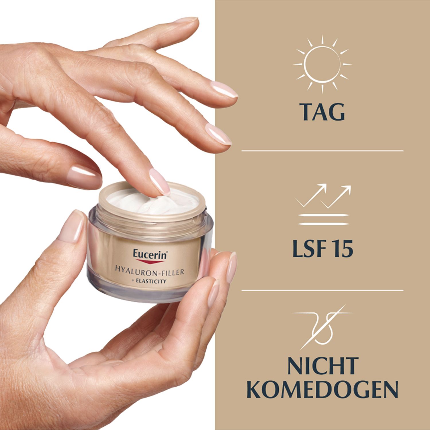 Eucerin® HYALURON-FILLER + ELASTICITY Tagespflege LSF 15 – Gesichtscreme zur Minderung tiefer Falten – Anti-Aging Creme gegen Altersflecken