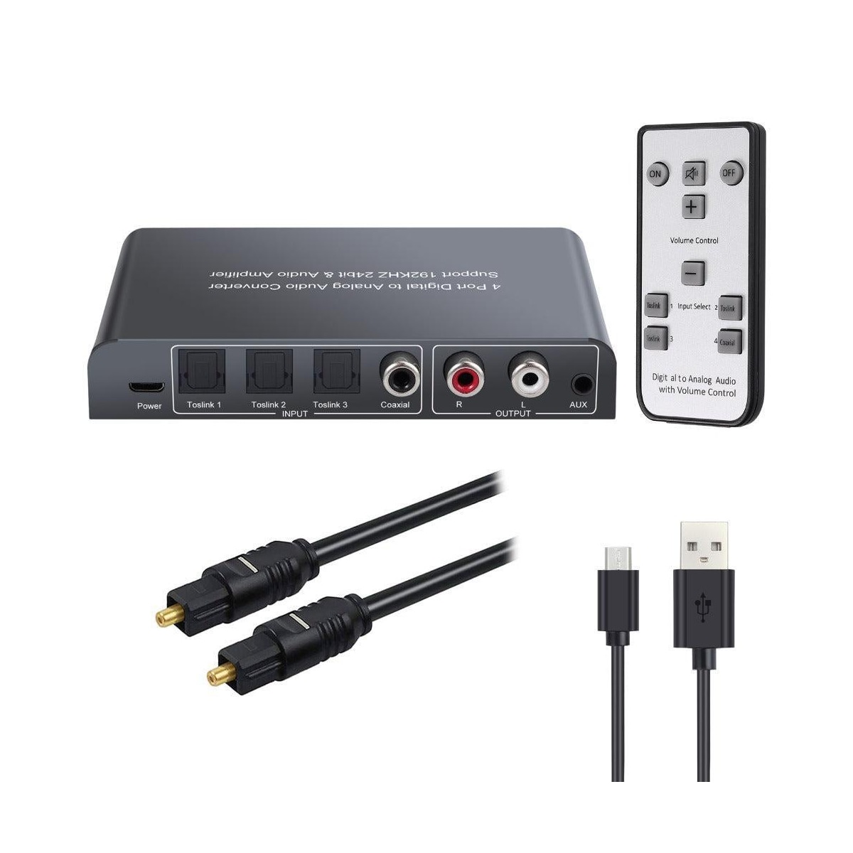 NÖRDIC digital til analog lydkonverter 3x optisk spdif og 1x koaksial toslink til analog l / r med fjernkontroll DAC D / A Converter-omformer