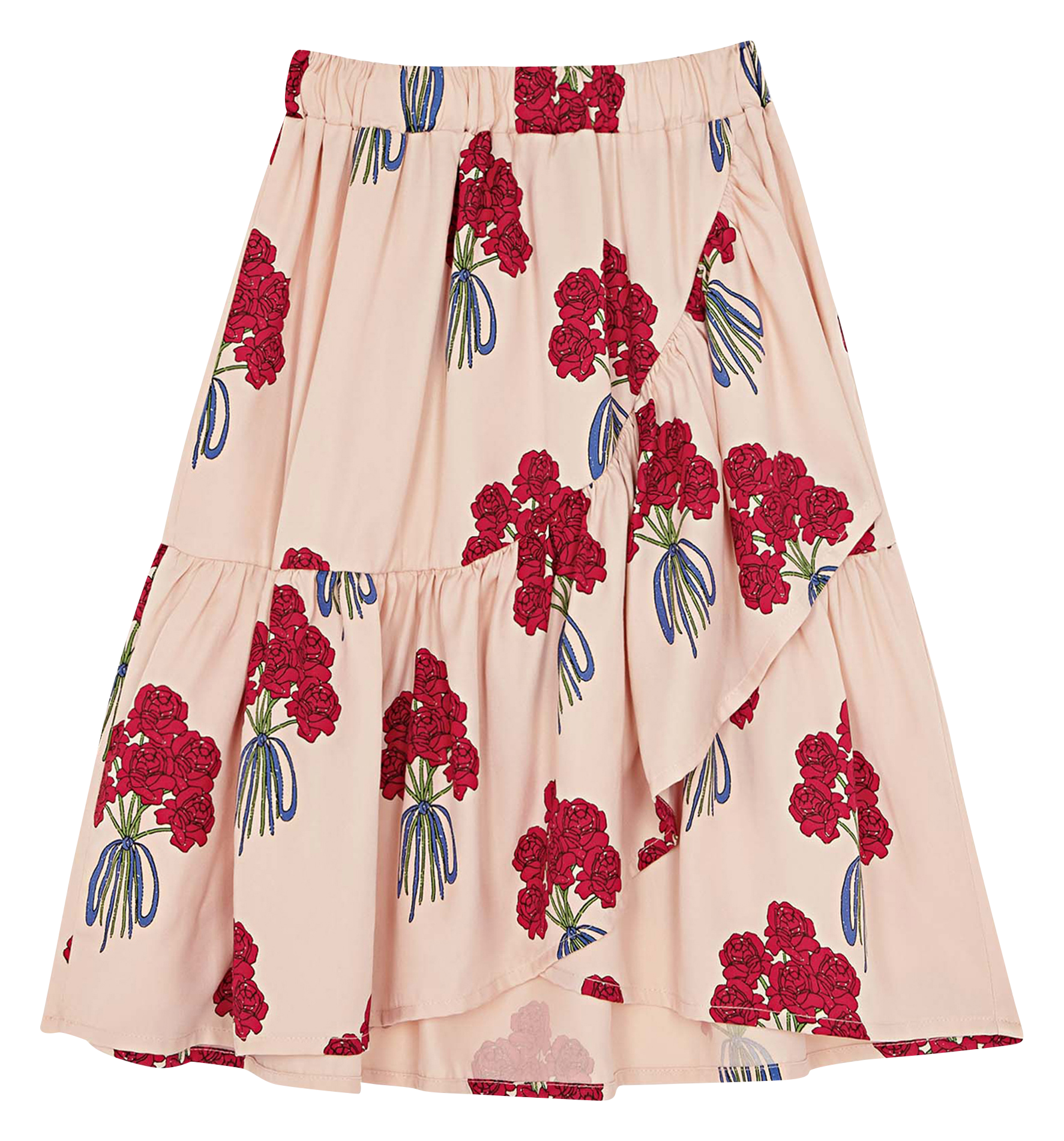 Jupe midi imprimée fleuri| Rose