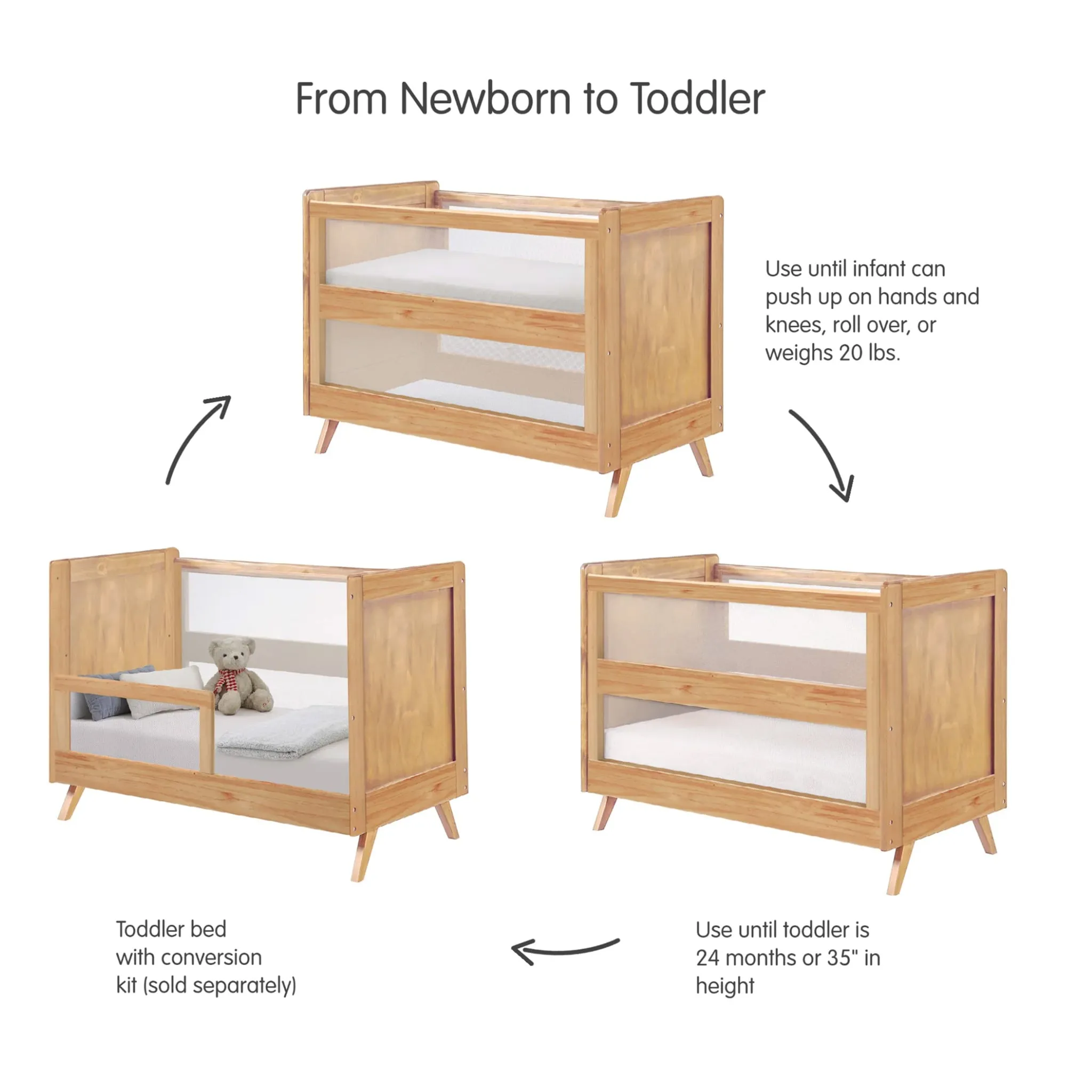 BreathableBaby Option de jour pour Couchette Convertible Breathable™ Mesh 3-in-1 - Hêtre Naturel