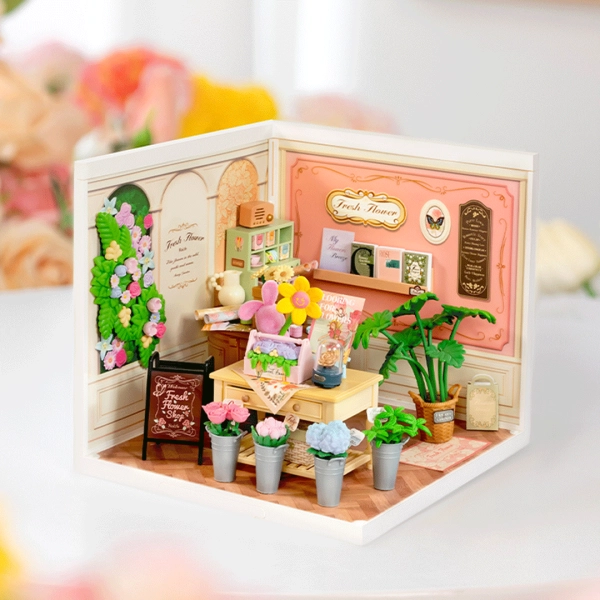 (142-tlg. Set) Rolife Super Store Modell Bausatz DIY Miniatur Blumenladen für Smiski Figuren (DW017B) - Fresh Flower Shop