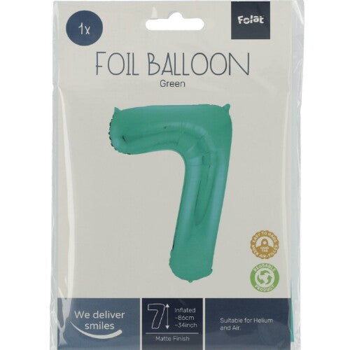 Cijferballon zeven - metallic matgroen - 86 cm