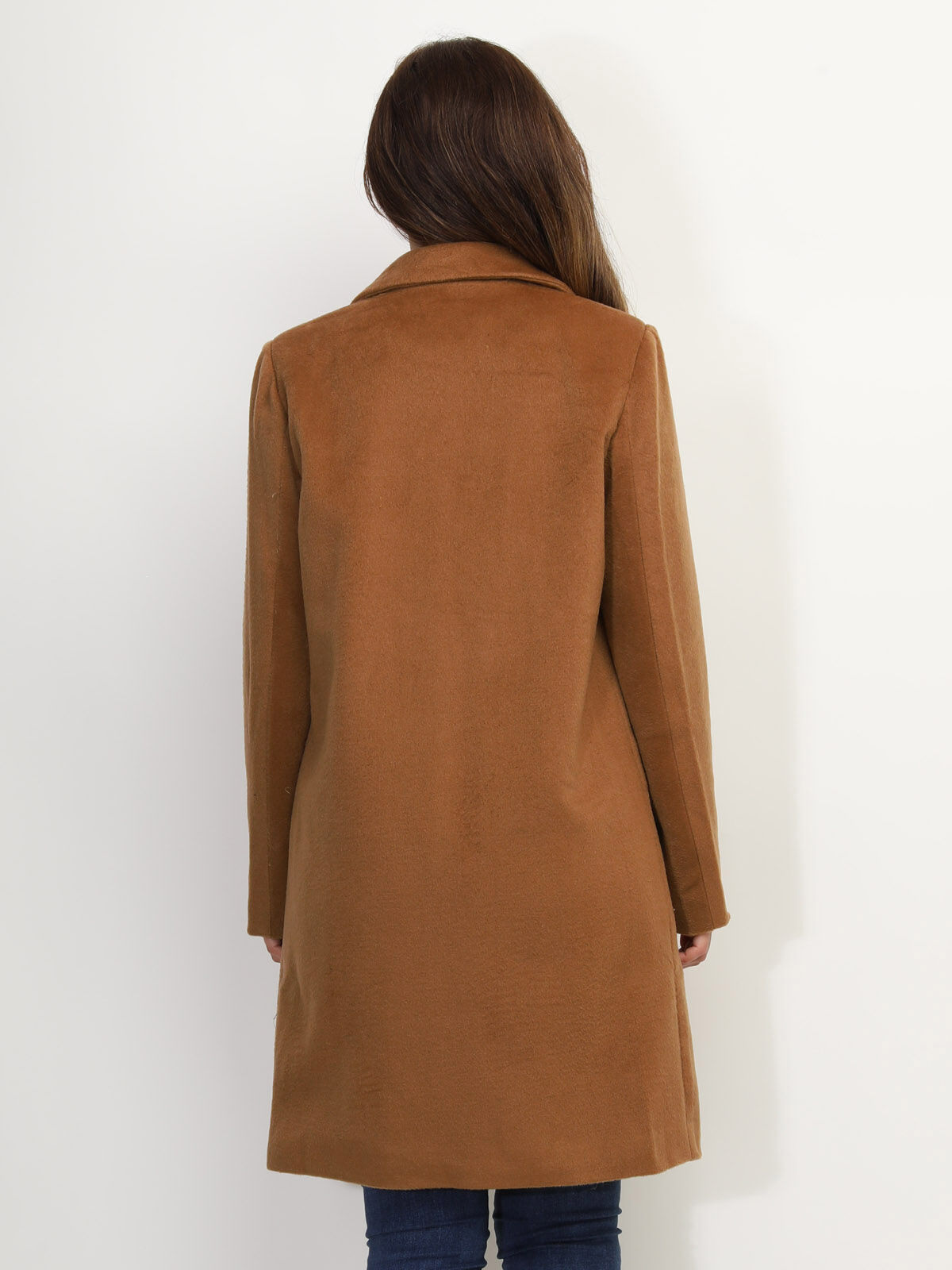 Manteau en laine à col revers- Camel