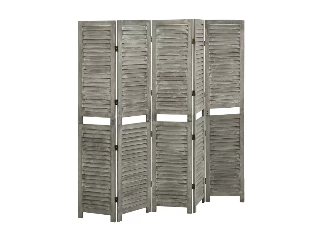 Cloison de séparation 5 panneaux Gris 179x166 cm Bois solide