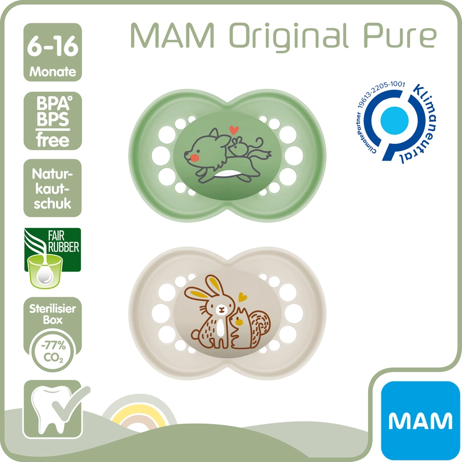 MAM Schnuller Original Latex, 2 Stk., WolfHase, 6-16 Monate