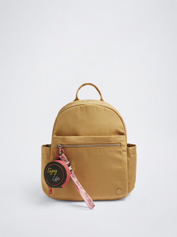 Mochila de nylon com pingente - Amarela