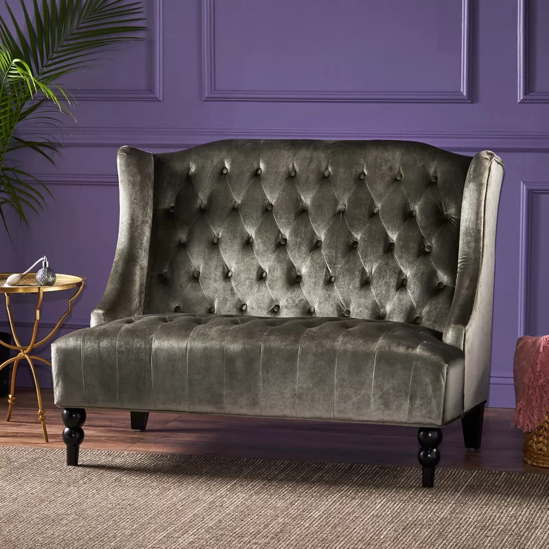 Carolina 50.25'' Velvet Recessed Arm Loveseat
