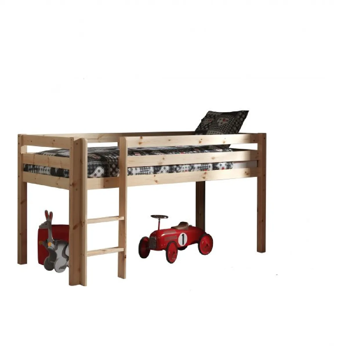 Vipack PINO Lit compact avec rideau - Pin massif naturel