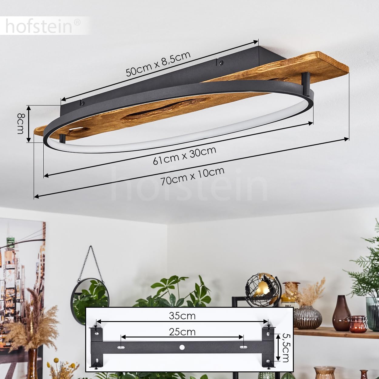 LED Deckenleuchte Nevogilde, moderne Deckenlampe aus Metall/Holz/Kunststoff in Anthazit/Natur/Weiß, Leuchte 1-flammig im skandinavischen Design mit Holzbalken, 2400 Lumen, 3000 Kelvin, LED 20 Watt