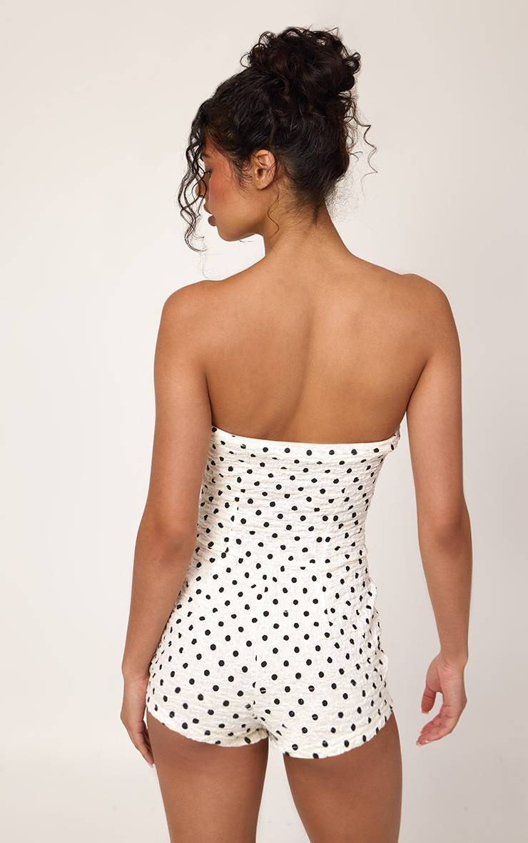 Blanc Combinaison-short Bandeau Texturée À Pois