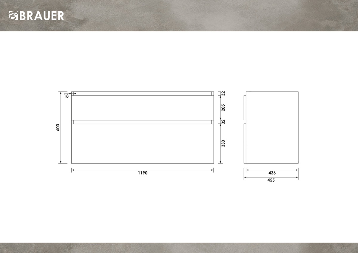 Brauer Delight onderkast 120cm met 2 softclose lades en 2 sifon uitsparingen lamellen eiken wit