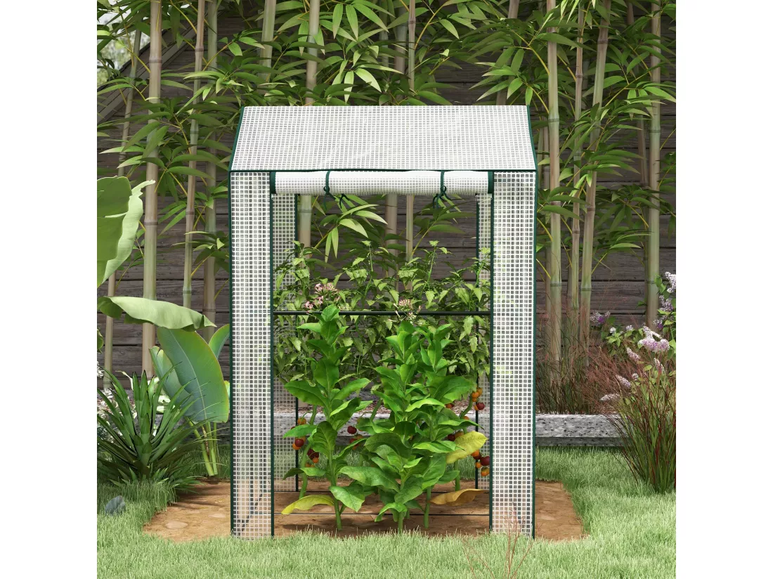 Serre de jardin 0,8 m² - 2 espaces, 2 portes enroulables - acier PE transparent