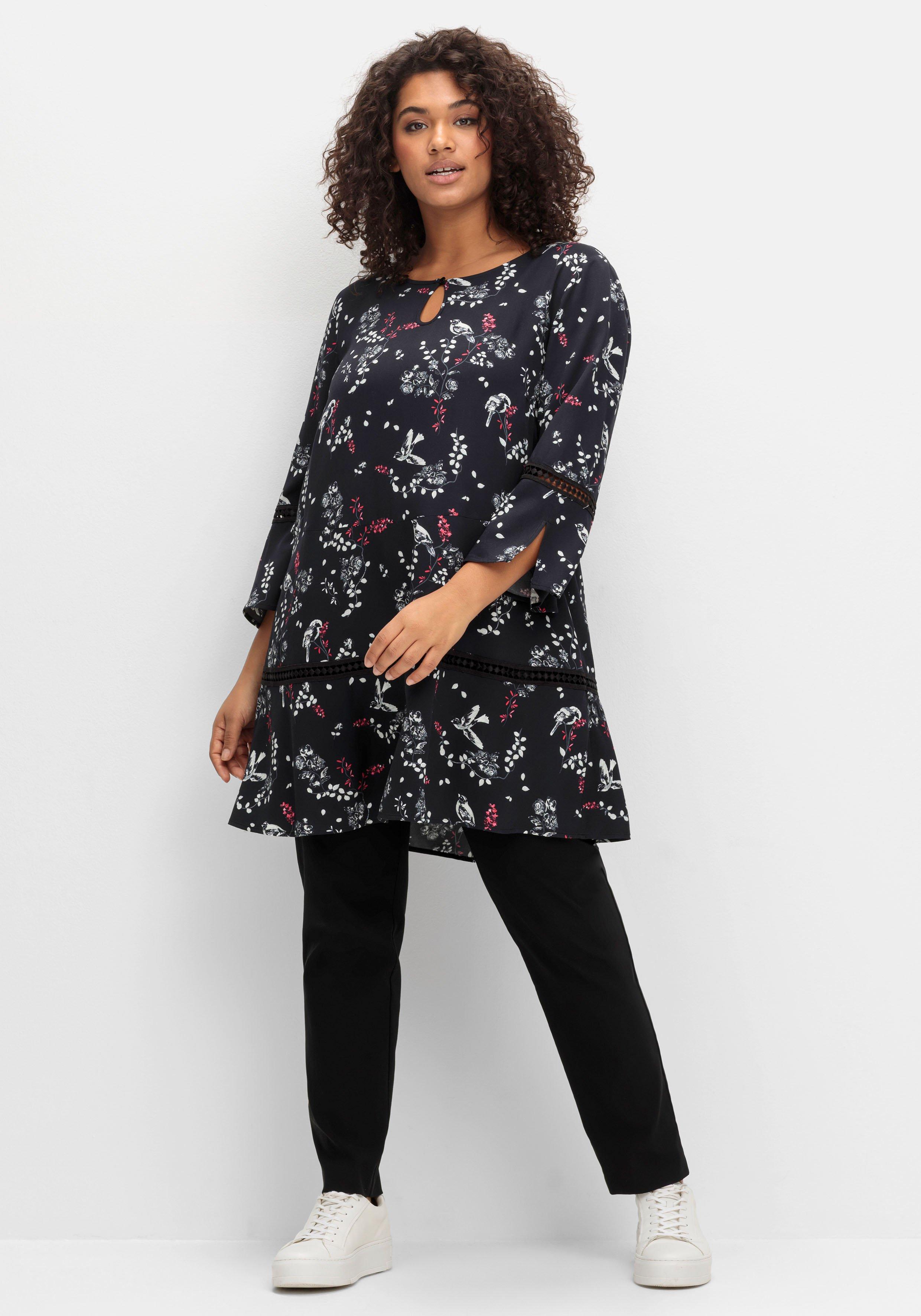 Longtunika mit floralem Print und Lochmusterdetails