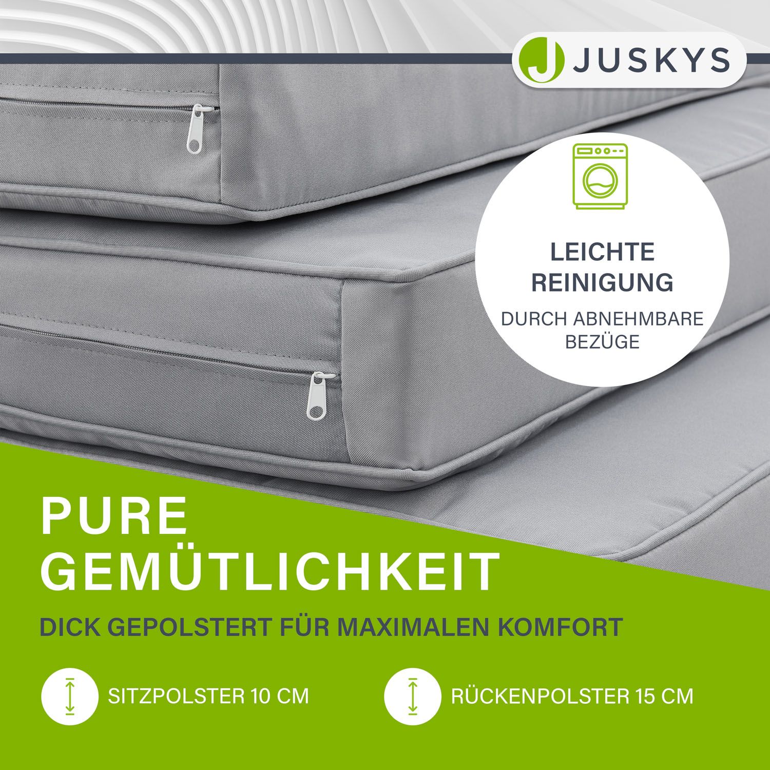 Juskys Gartenmöbel Lounge St. Tropez für 4 Personen - Set Tisch, Sofa & Kissen - Balkonmöbel Grau