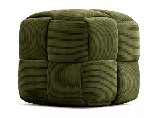 Pouf Carré Tapissé en Velours Côtelé - Design Moderne - Cube Olive