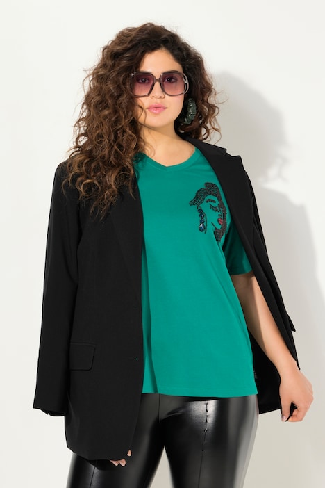 T-Shirt, Stickerei, Classic, V-Ausschnitt, Halbarm