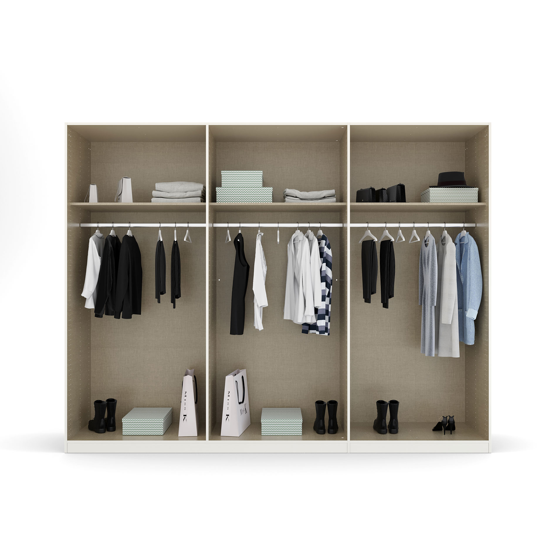 Drehtürenschrank - alpinweiß - Ledergriffe - 271 cm