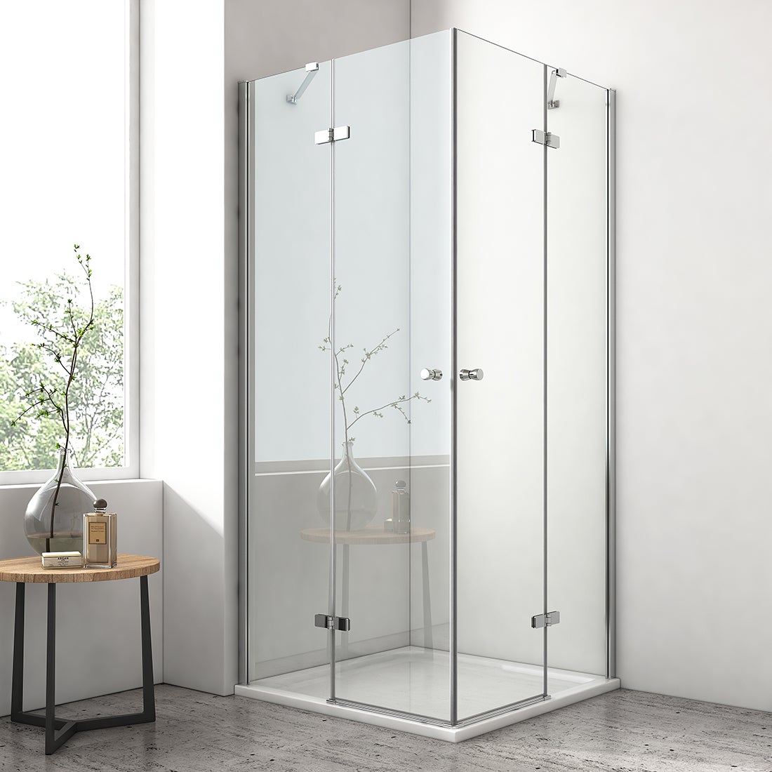 EMKE Hoekdouchecabine, Hoekinstapdouchescherm, 75x90cm, 185cm, met 5mm gehard veiligheidsglas nanocoating