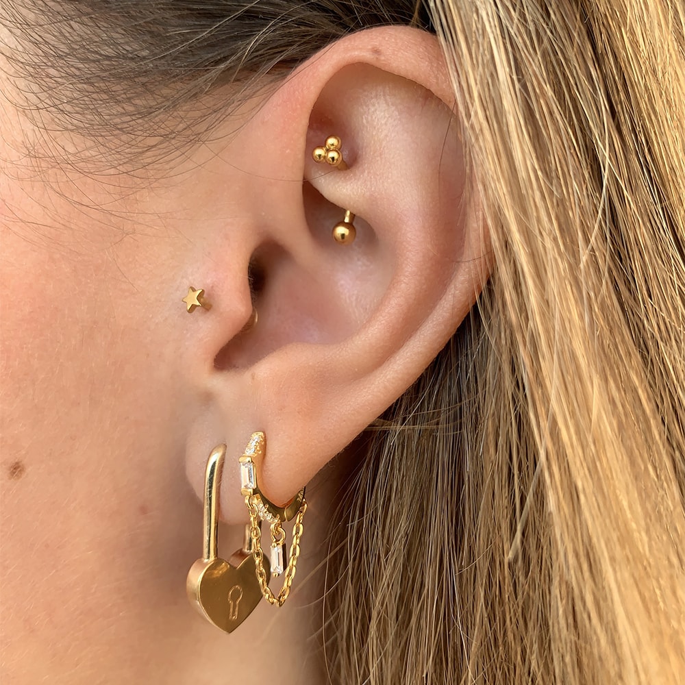 Boucle d'oreille - Lock Coeur - Laiton doré or 1 micron