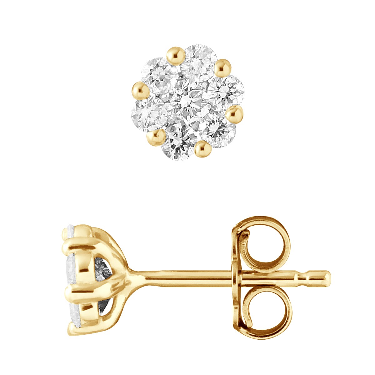 Clous d'Oreilles Diamant 0,70 Cts - Or jaune