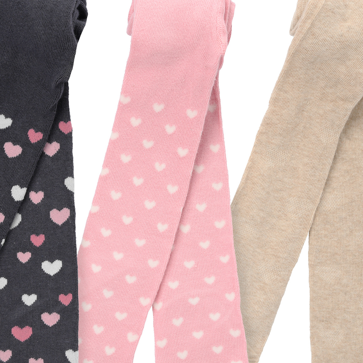 Topomini 3 Baby Strumpfhosen mit Herzen dunkelgrau / beige / rosa