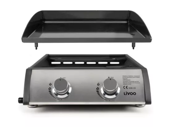 Plancha a gaz - LIVOO - DOC296 - 2 bruleurs - Gris