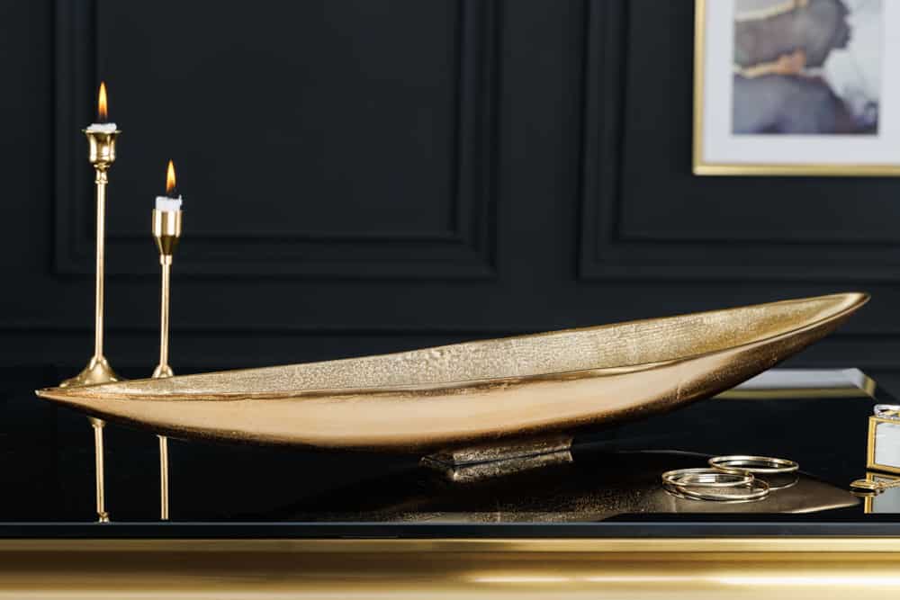 Handgearbeitete Deko Schale GOLD LEAF 80cm antik gold Aluminium
