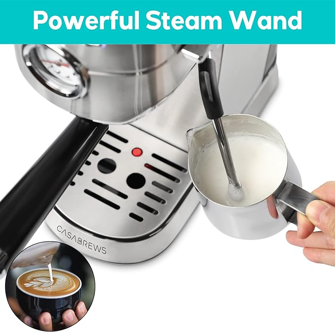 CASABREWS Espresso Machine 20 Bar, Professional Espresso Maker with Milk Frother Steam Wand, Compact Coffee Machine with 34oz Removable Water Tank for Cappuccino, Latte, Gift for Dad or Mom