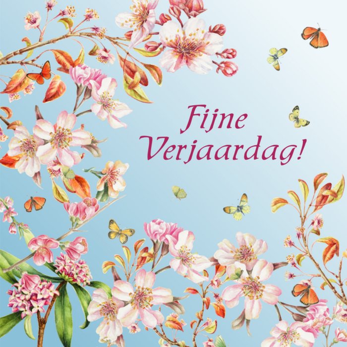Verjaardagskaart | Bloemen | Vlinders | Lucht