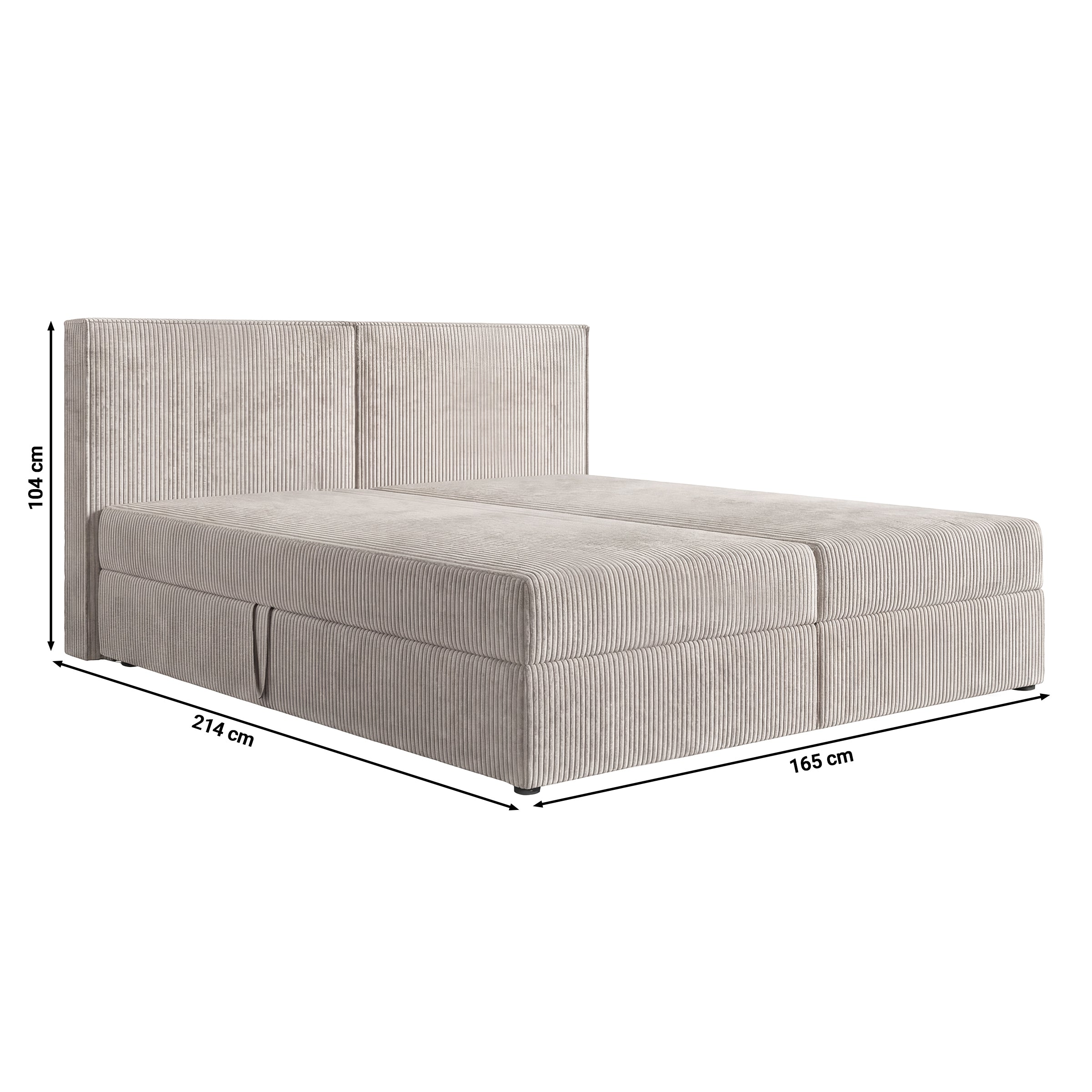Iro - Boxspring met opbergruimte - Ribstof zwart - 160x200 cm