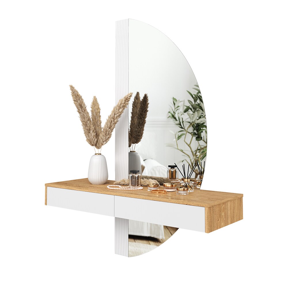 Vicco Schminktisch Melisa 120 x 161 cm Eiche Weiß LED-Spiegel Schublade modern