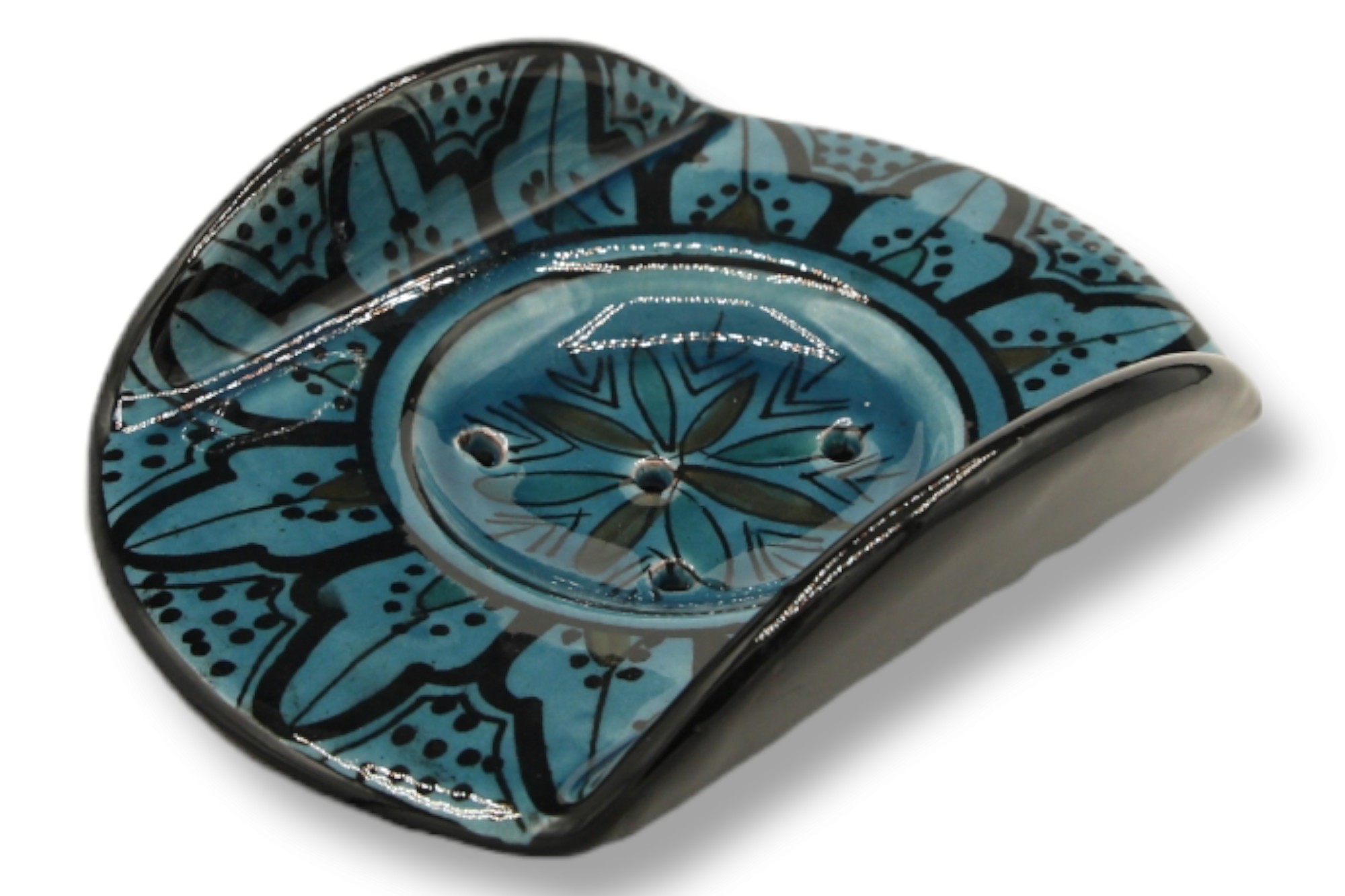Keramik-Seifenschale, blau, T 13 cm, B 10 cm, H 4 cm von fischer's lagerhaus