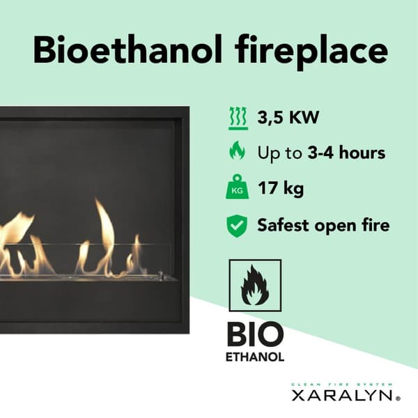 Innebygd enhet XXL bioetanolpeis - inkludert patentert bioetanolbrenner med keramisk stein - 4,5 KW varme