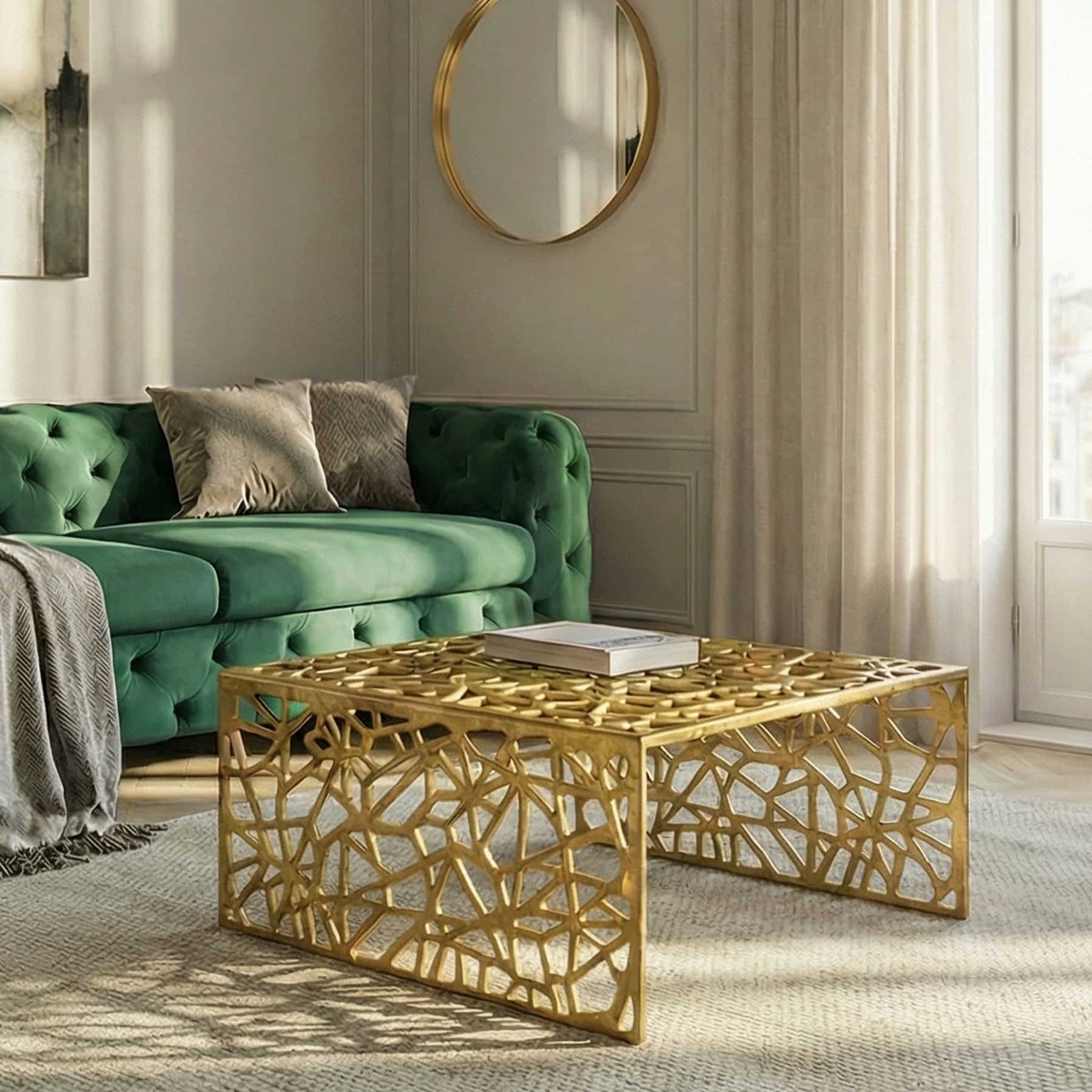 Handgearbeiteter Couchtisch ABSTRACT 60cm Alu gold im Gap Design