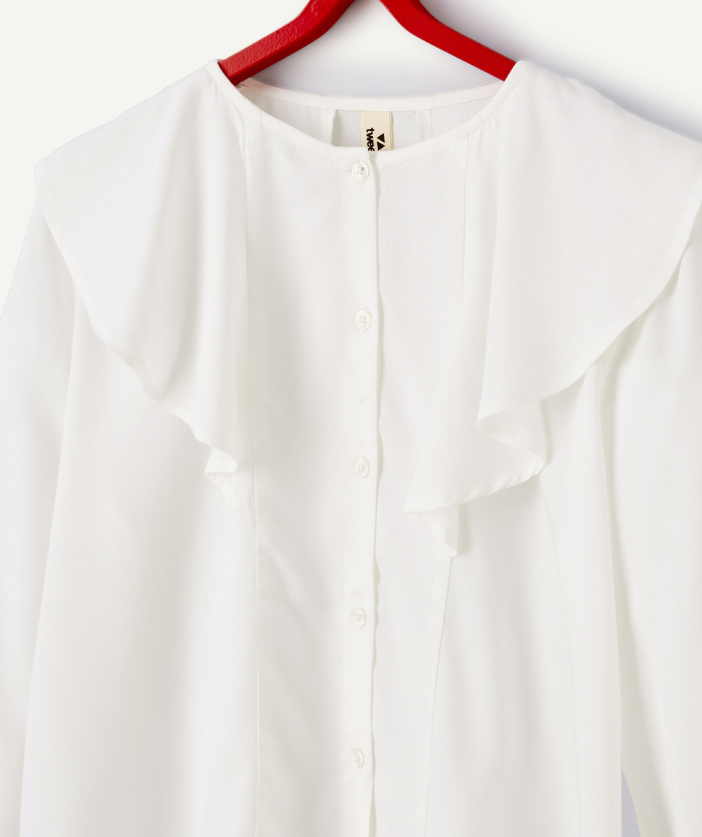 BLOUSE FILLE BLANCHE EN VISCOSE RESPONSABLE AVEC VOLANTS